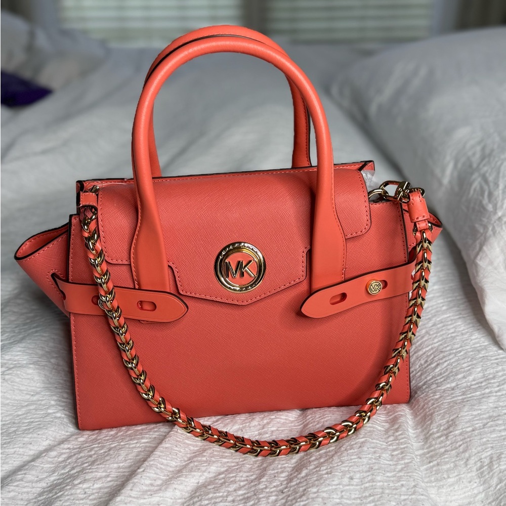 Michael Kors Orange Satchel with Gold-Tone Hardware